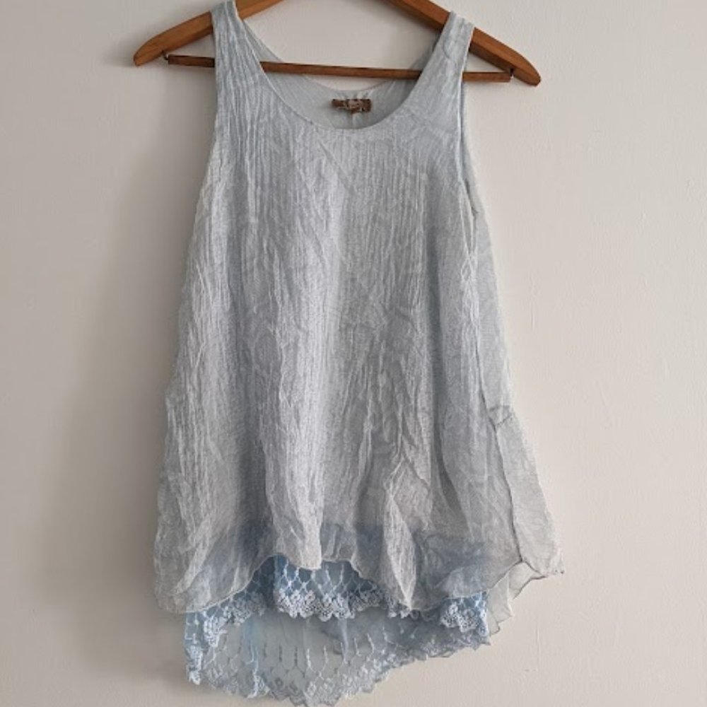 Carla Conti Blue Silk Layered Tank Top Size S